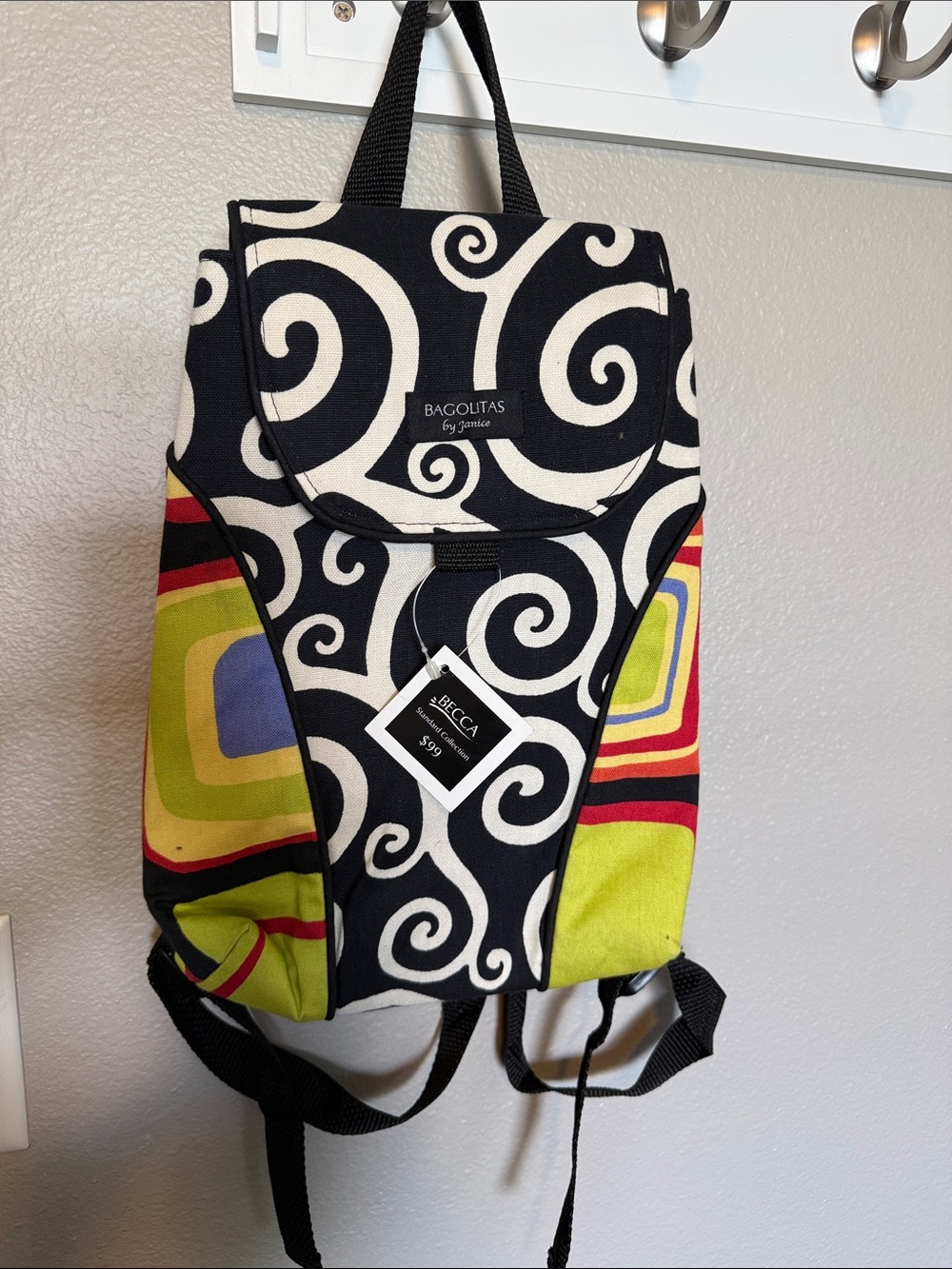 Bagolitas by Janice Swirl Print Backpack with Colorblock Squares
